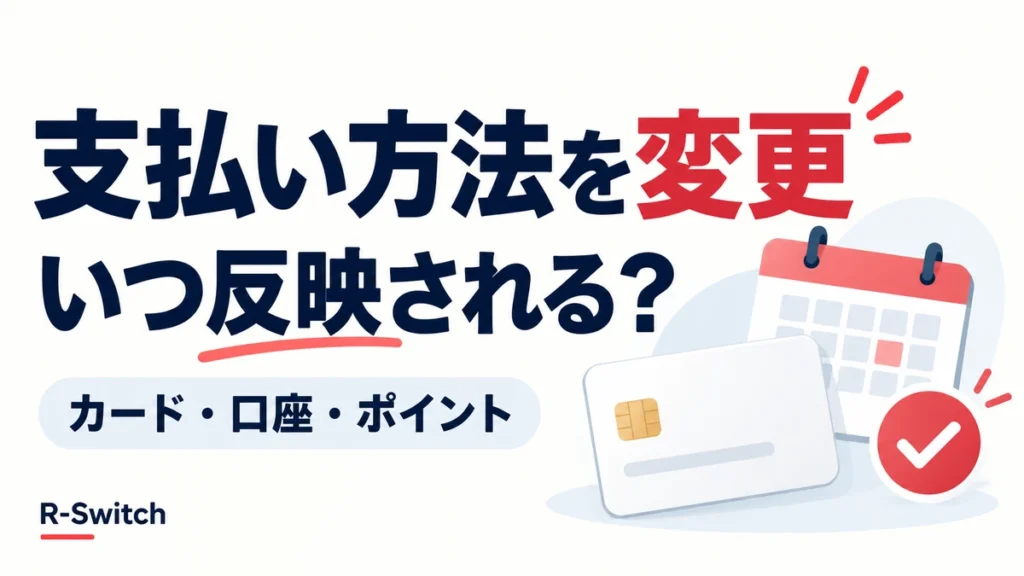 楽天モバイルのカード・口座・ポイント利用設定の変更と反映時期を案内するイラスト