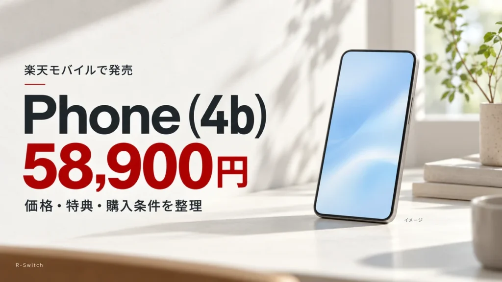 Phone (4b)の58,900円という価格と、自然光の中に置いたスマートフォンのイメージ