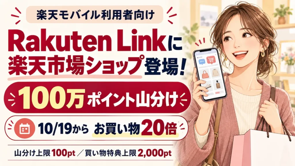 Rakuten Linkへの楽天市場ショップ登場と100万ポイント山分けを案内するアイキャッチ