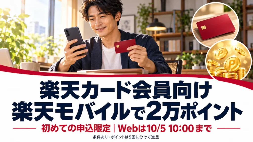 楽天カード会員向けの楽天モバイル2万ポイントキャンペーンを案内するアイキャッチ