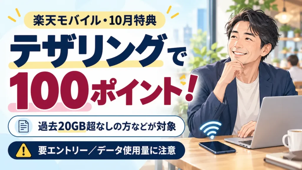 楽天モバイルのテザリングで100ポイントをもらえる10月特典の案内